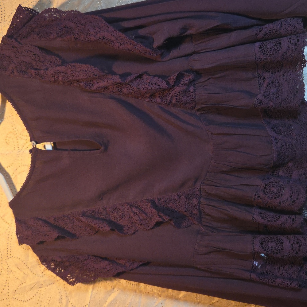 Free People Deep Purple Top with Lace Detail,sz M. - Picture 7 of 9